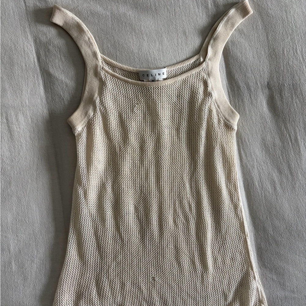 Celine Cream Mesh Knit Tank Top